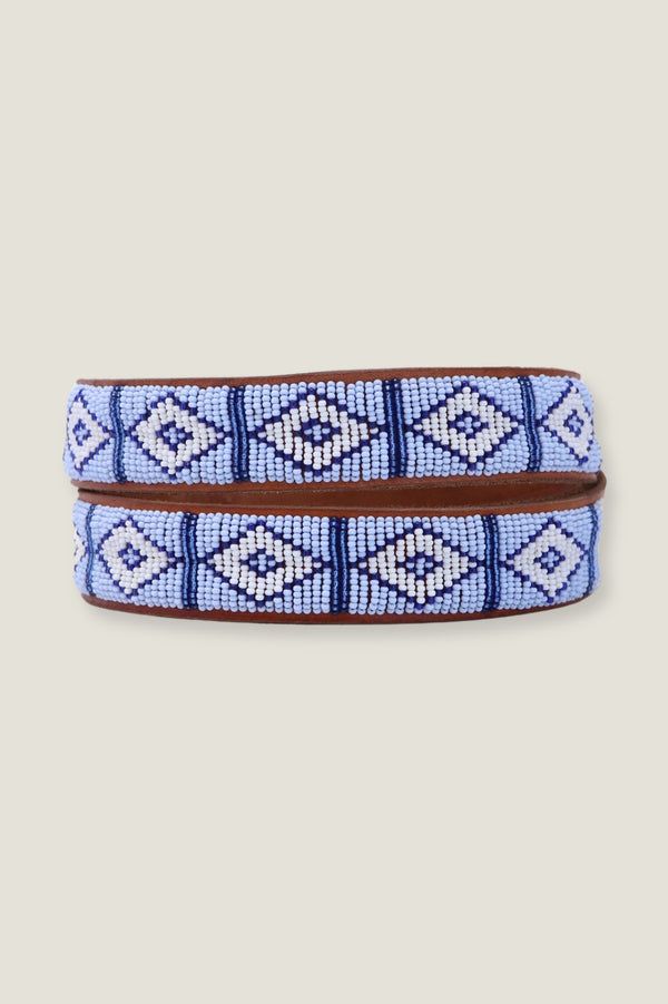 Fully Beaded Triangle Belt | Sky Blue/White