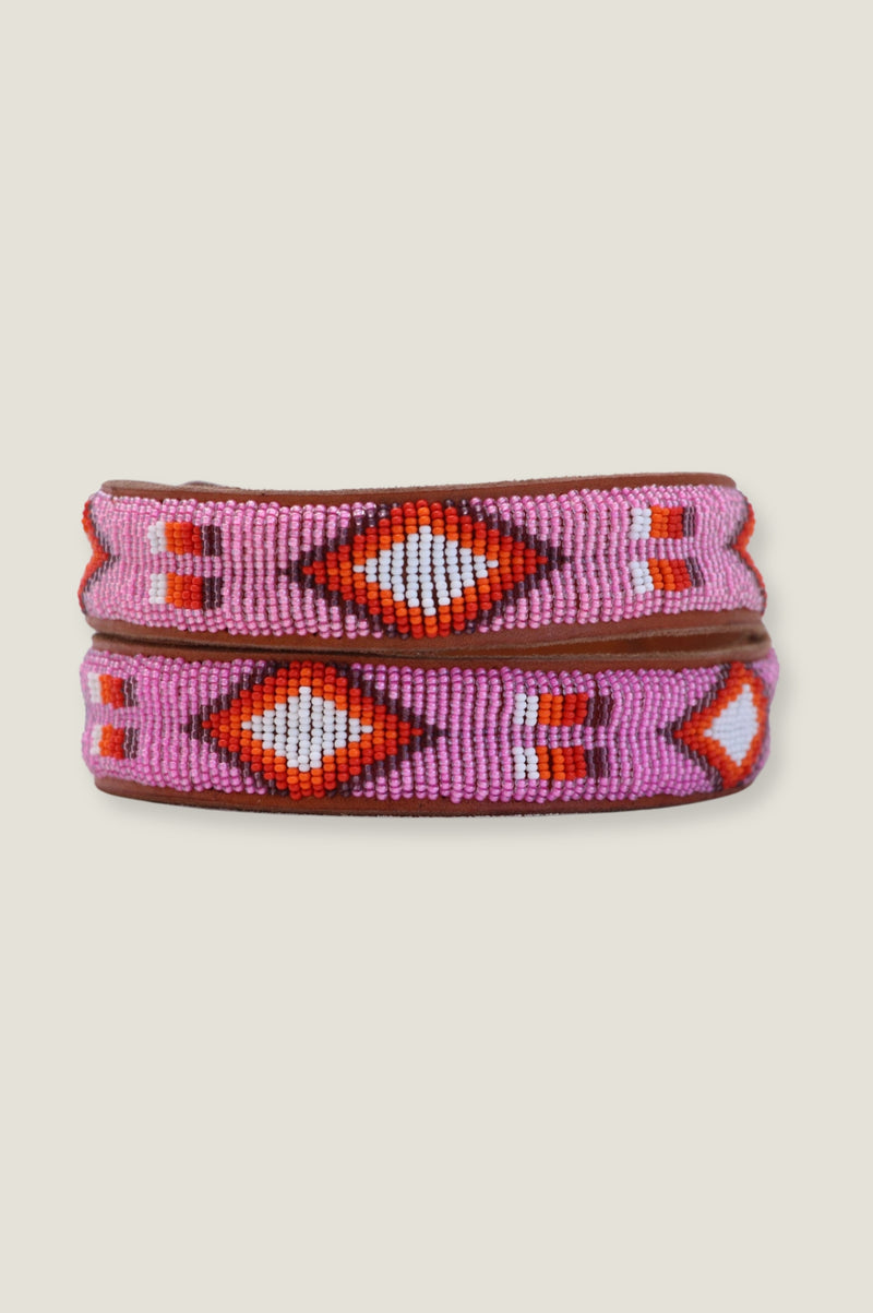 Diamond and Squares Leather Belt | Red/Pink