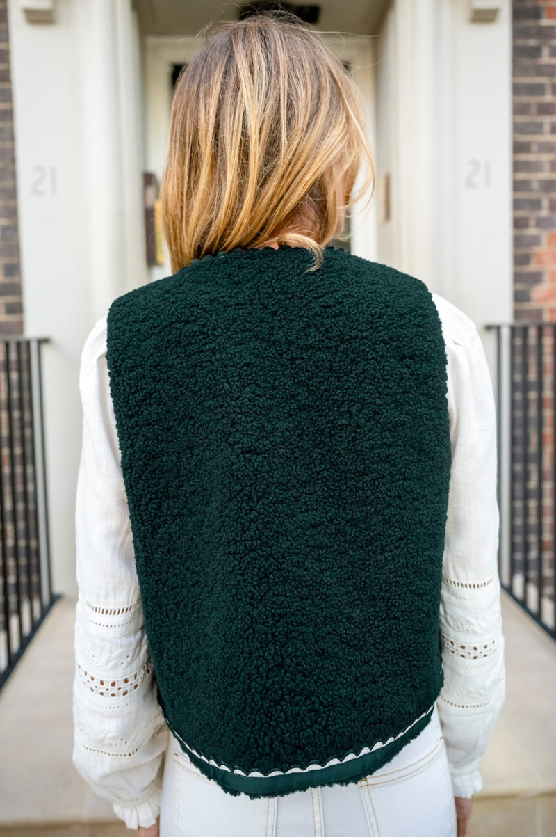 Trim Detail Eco Fleece Gilet | Green