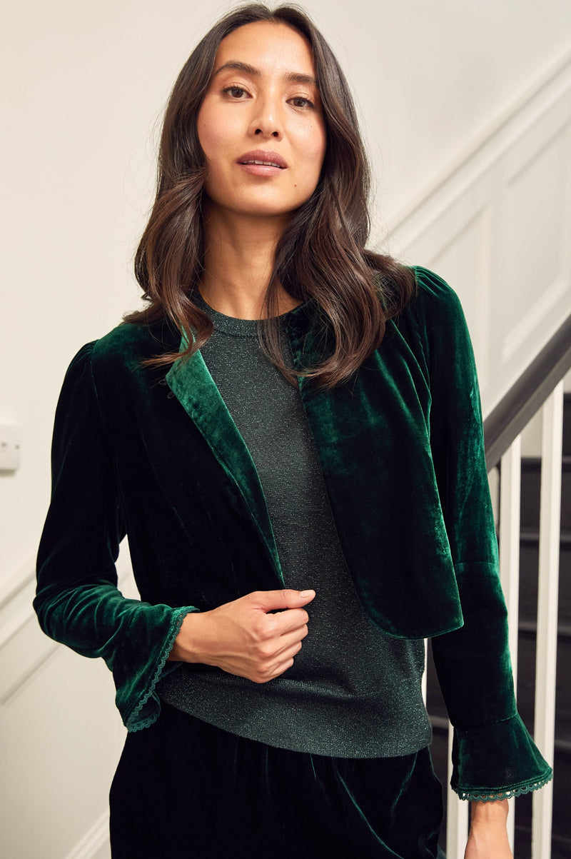 Adie Velvet Shrug | Emerald