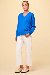 Merino Wool Relaxed V-Neck Jumper | Blue