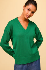 Merino Wool Relaxed V-Neck Jumper | Fern