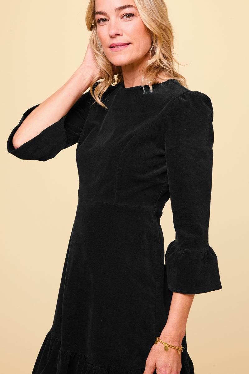 Victoria Short Stretch Corduroy Dress | Black