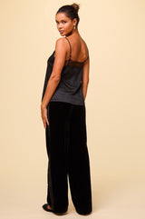 Velvet Side Stripe Trousers | Black