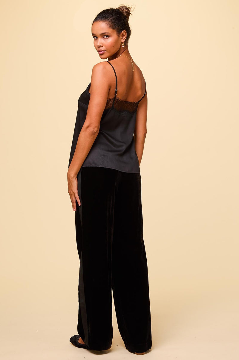 Velvet Side Stripe Trousers | Black