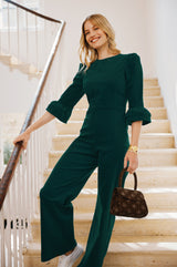 Victoria 3/4 Sleeve Stretch Corduroy Jumpsuit | Bottle Green