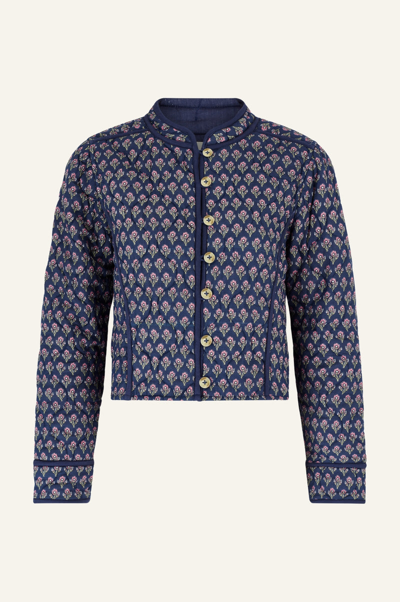 Polly Quilted Jacket | Primrose Stamp Navy/Pink