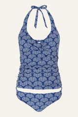 Recycled Ruched Tankini | Shell Navy/White