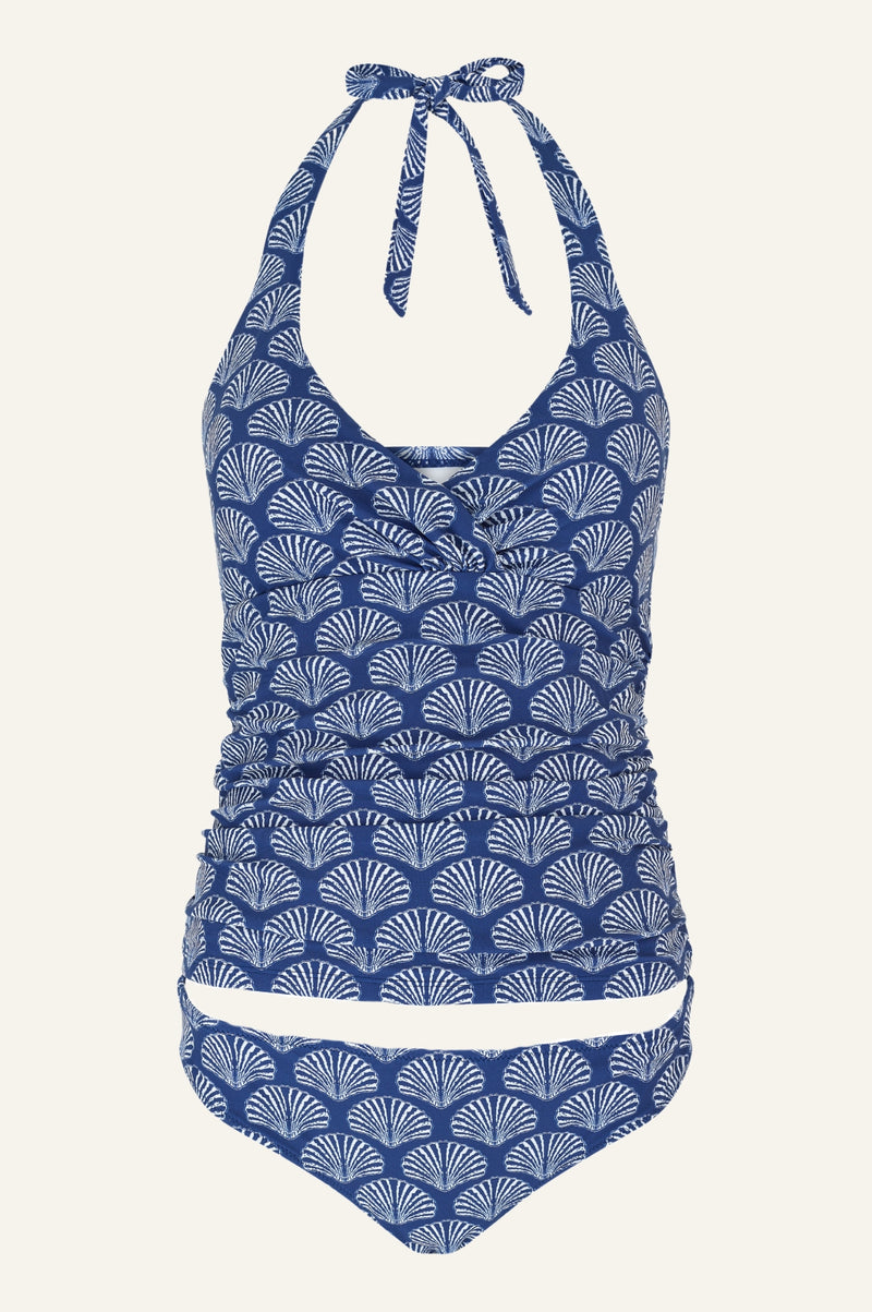 Recycled Ruched Tankini | Shell Navy/White