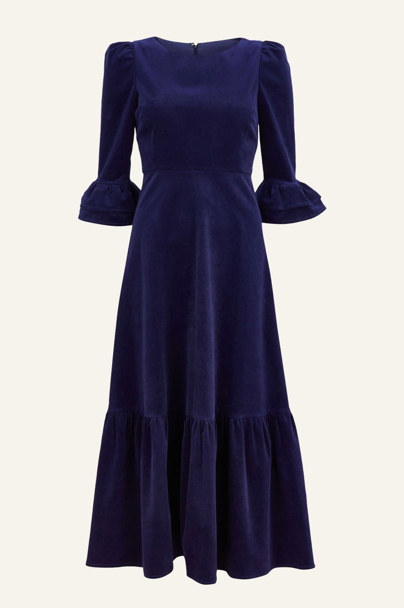 Victoria Round Neck 3/4 Sleeve Stretch Corduroy Dress | Atlantic Blue