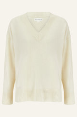 Merino Wool Relaxed V Neck Jumper | Cream