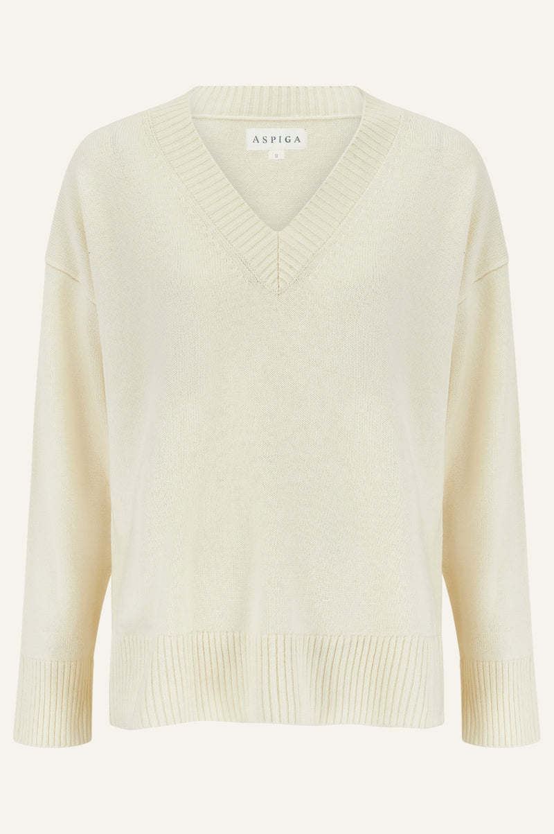 Merino Wool Relaxed V Neck Jumper | Cream