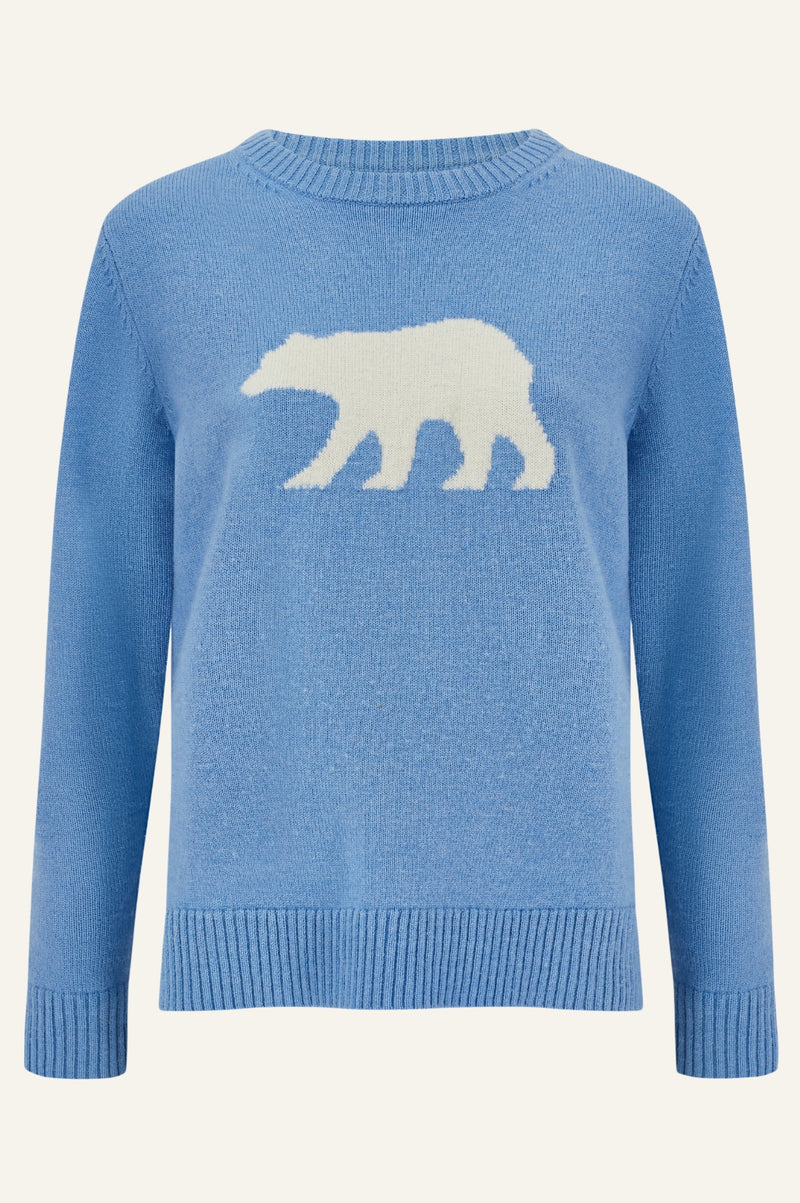 Merino Wool Polar Bear Jumper Serene Blue Cream