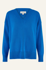 Merino Wool Relaxed V-Neck Jumper | Blue