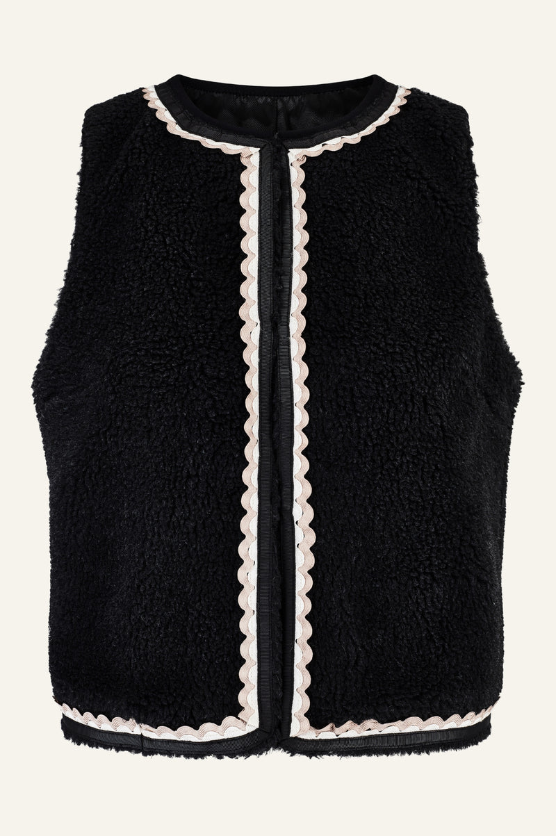 Trim Detail Eco Fleece Gilet | Black/Taupe