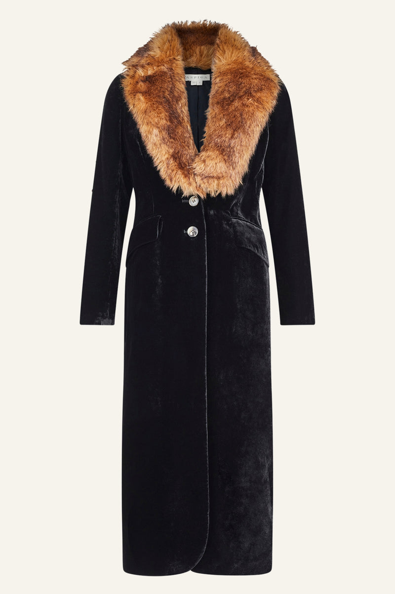 Velvet Opera Coat With Detachable Fur | Black