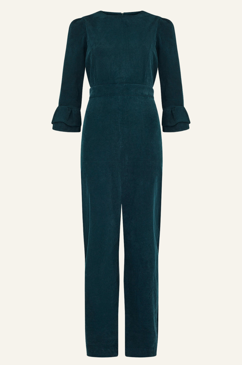 Victoria 3/4 Sleeve Stretch Corduroy Jumpsuit | Bottle Green