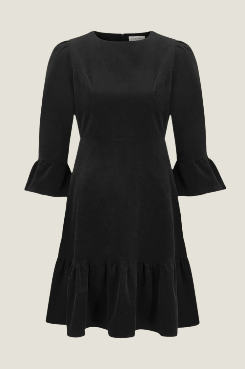 Victoria Short Stretch Corduroy Dress | Black