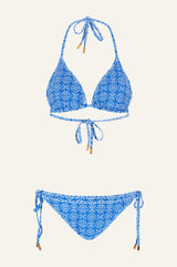 Triangle Recycled String Top and String Bikini Tie Side Bottoms | Cobalt