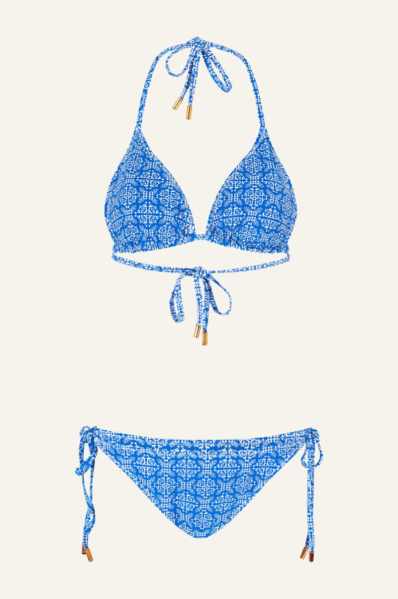 Triangle Recycled String Top and String Bikini Tie Side Bottoms | Cobalt