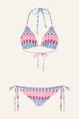 Triangle Recycled String Top and String Bikini Tie Side Bottoms | Multi