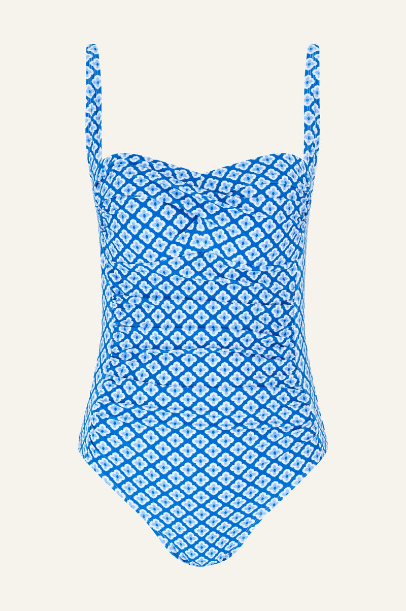 Recycled Ruched Swimsuit | Diamond Geo Blue