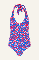 Recycled Halterneck Swimsuit | Abstract Cheetah Cobalt/Pink