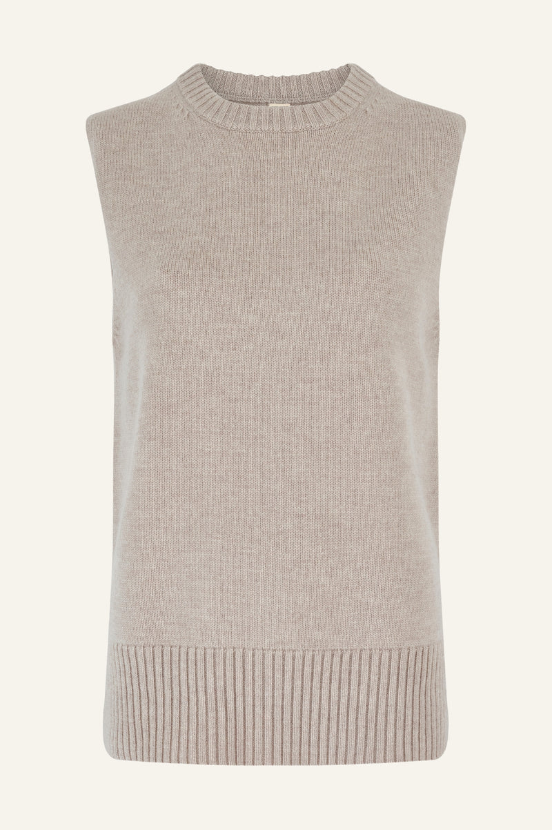 Merino Wool Long Knitted Tank | Oat