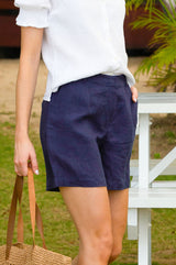 Alexandra Long Linen Shorts | Navy