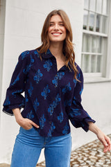 Amaya Corduroy Blouse | Flower Print Navy