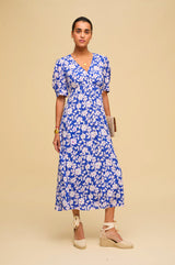 Anne Tea EcoVero Dress | Cobalt/Pink