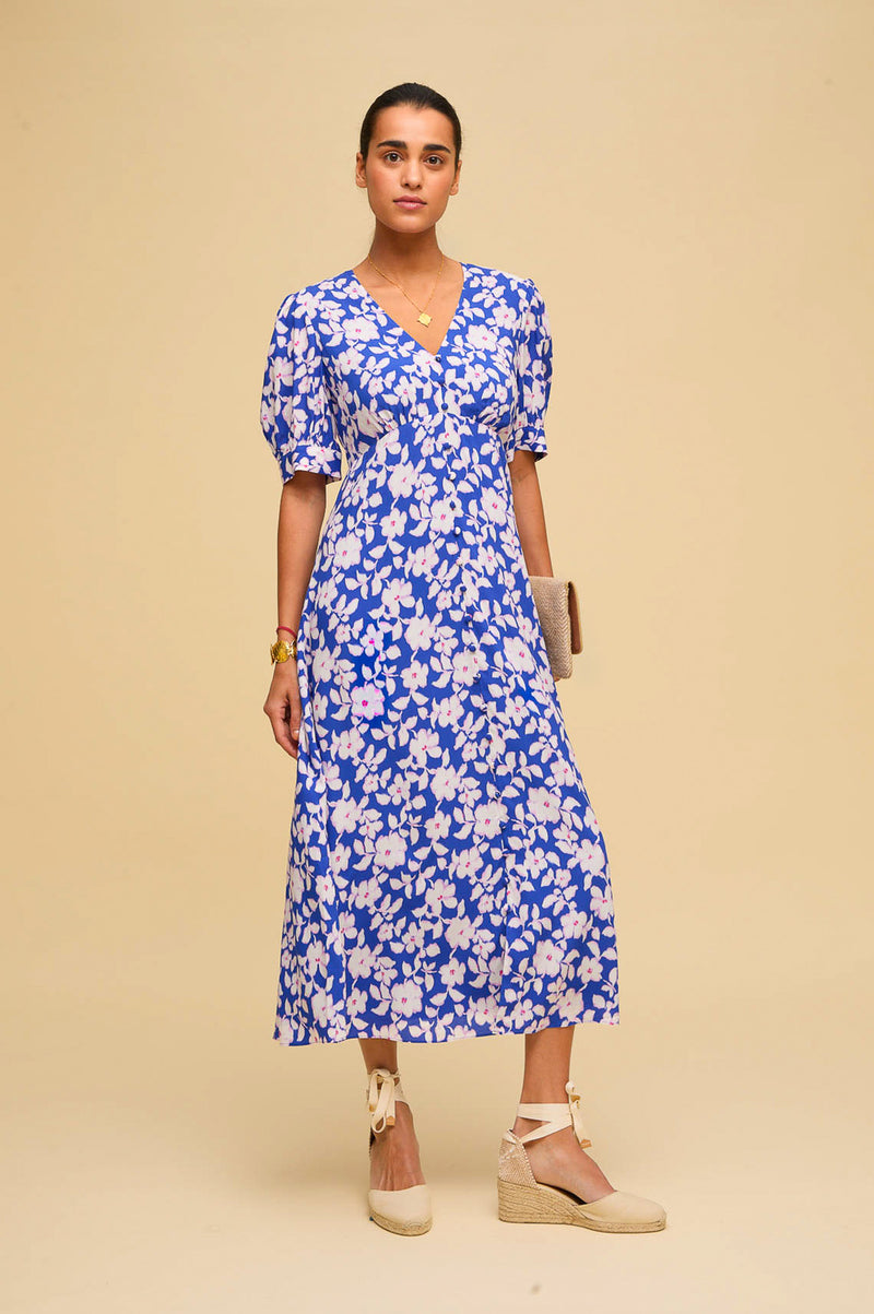 Anne Tea EcoVero™ Dress | Blossom Cobalt/Pink