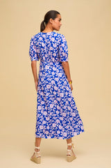 Anne Tea EcoVero Dress | Cobalt/Pink