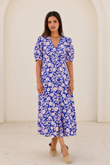 Anne Tea EcoVero Dress | Cobalt/Pink