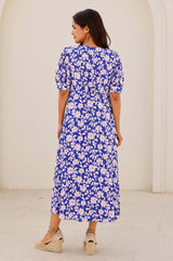 Anne Tea EcoVero Dress | Cobalt/Pink