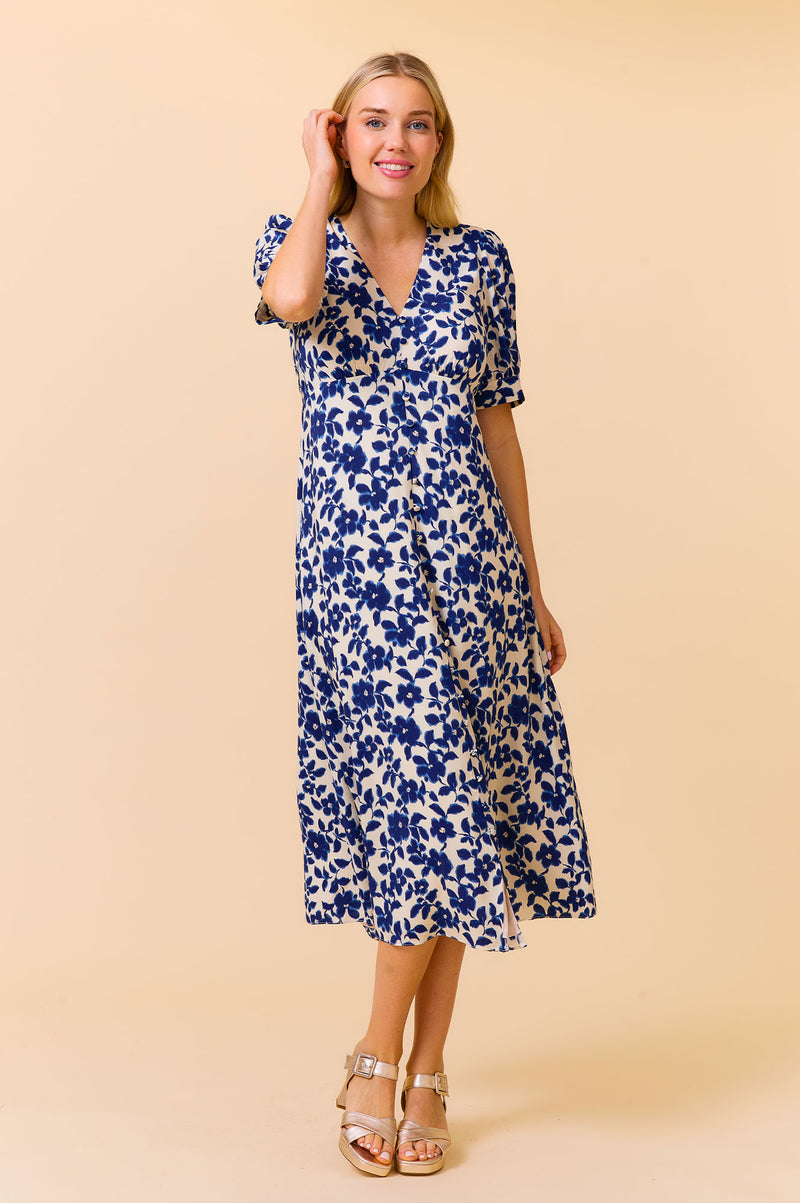 Anne Tea EcoVero Dress | Blossom Cream/Navy