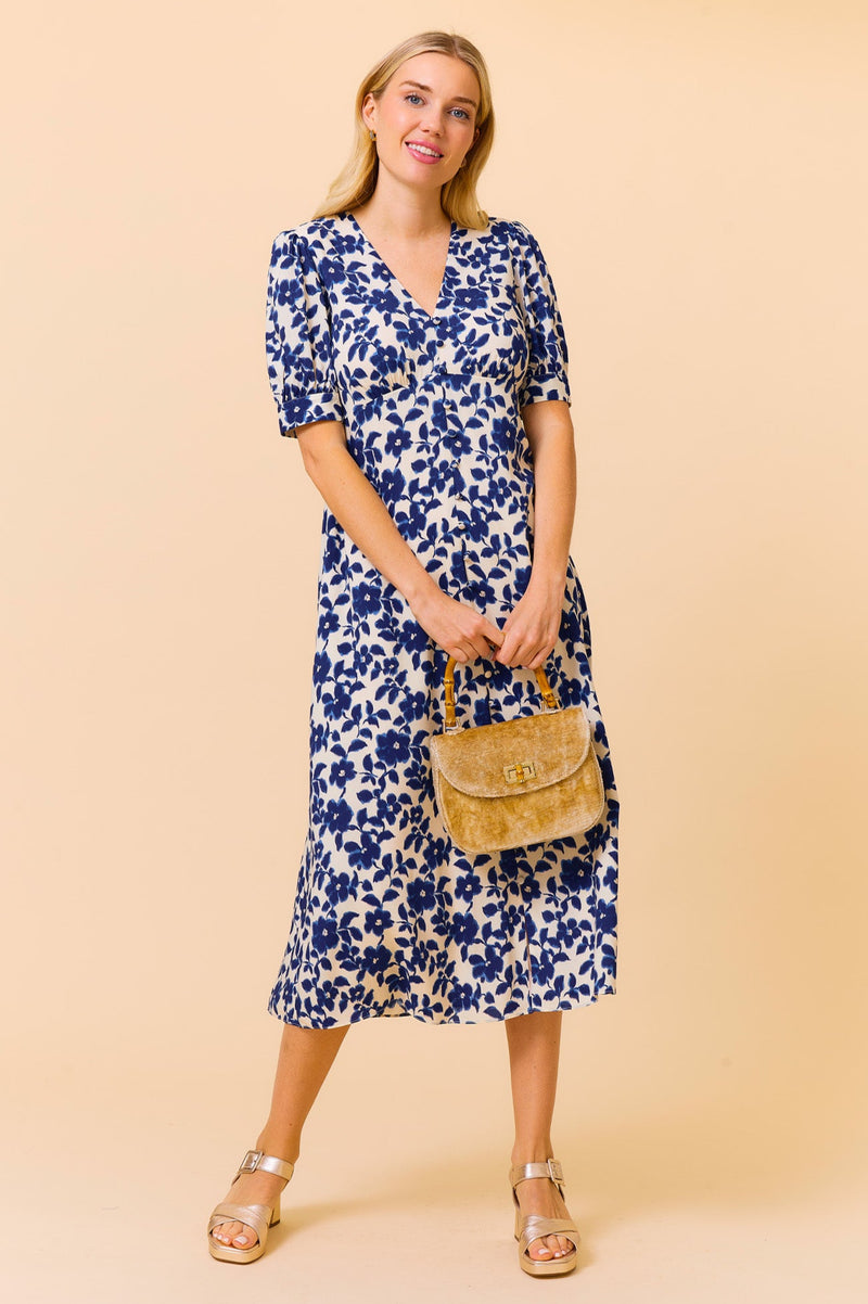 Anne Tea EcoVero Dress | Blossom Cream/Navy