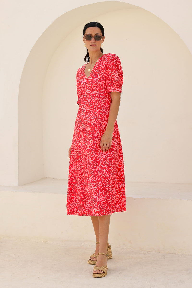 Anne Tea EcoVero Dress | Red/Pink