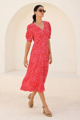 Anne Tea EcoVero Dress | Red/Pink