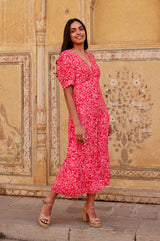 Anne Tea EcoVero Dress | Red/Pink