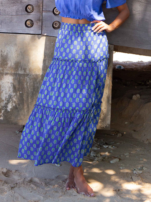 Bea Printed Organic Cotton Skirt | Odisha Blue/Green