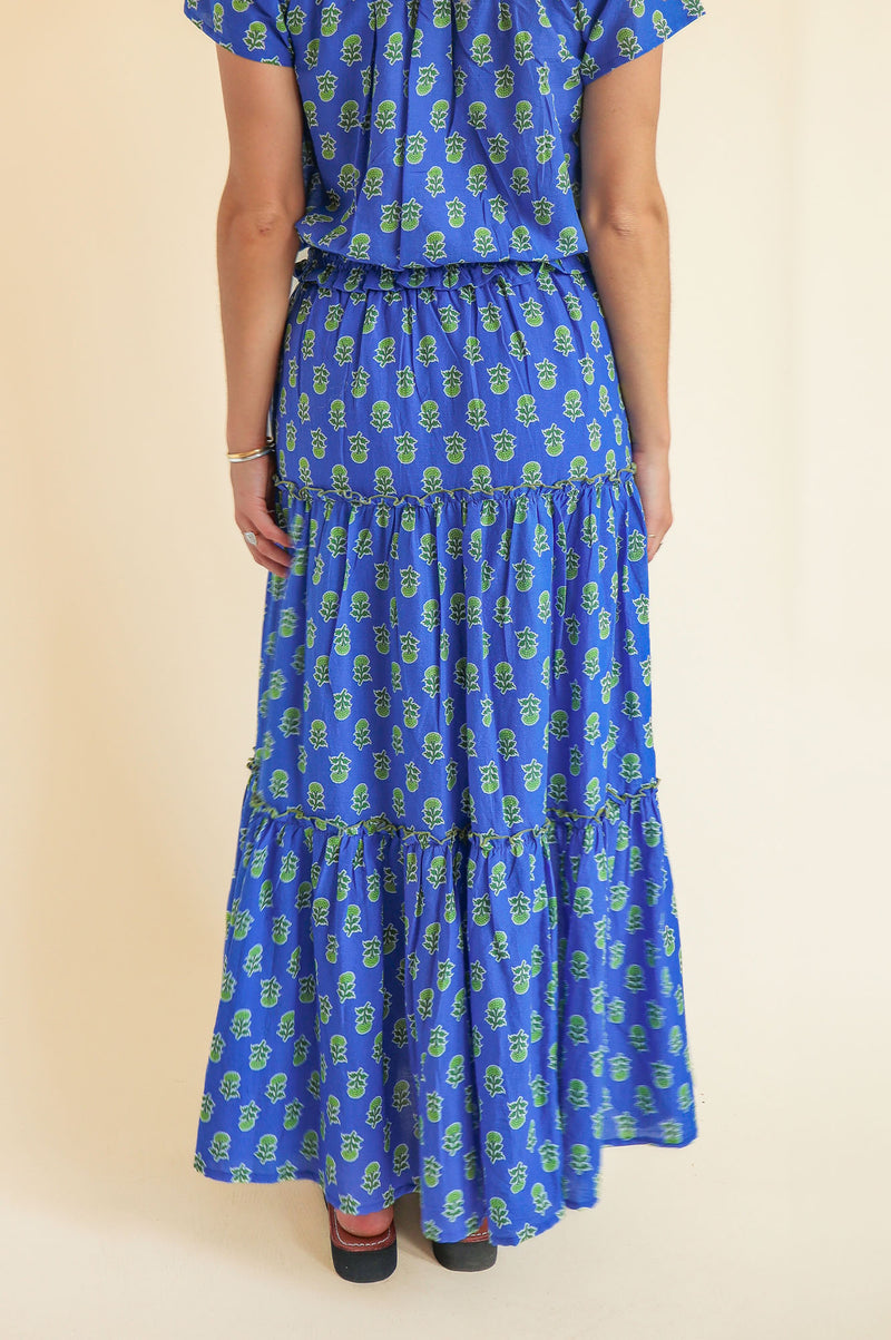 Bea Printed Organic Cotton Skirt | Odisha Blue/Green