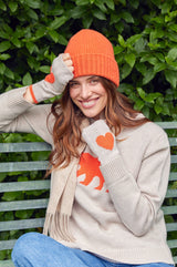 Fingerless Heart Gloves | Oat/Orange