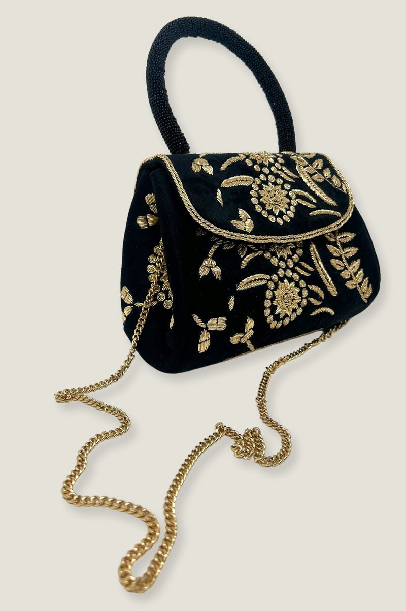 Embroidered Handbag | Black/Gold