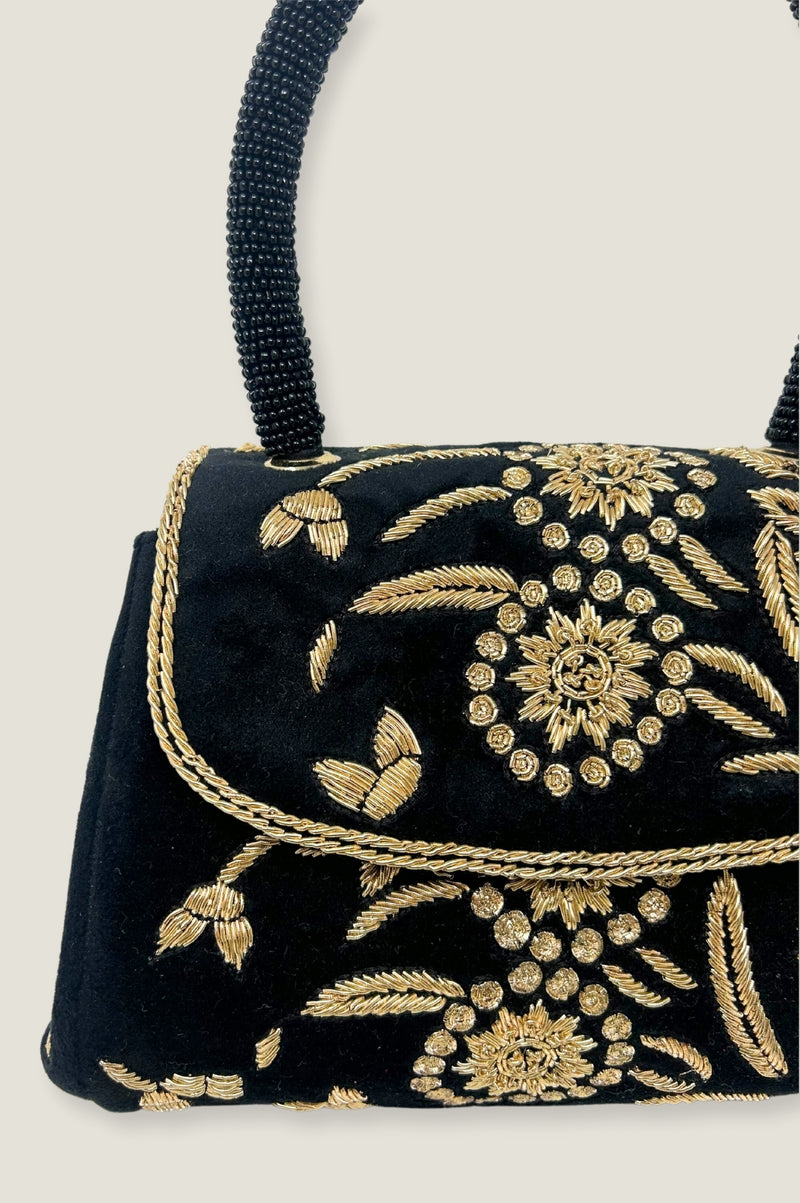 Embroidered Handbag | Black/Gold