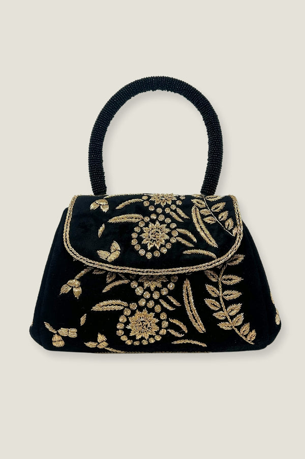 Embroidered Handbag | Black/Gold