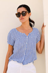 Lisbon Blouse | Santorini Border Blue/White