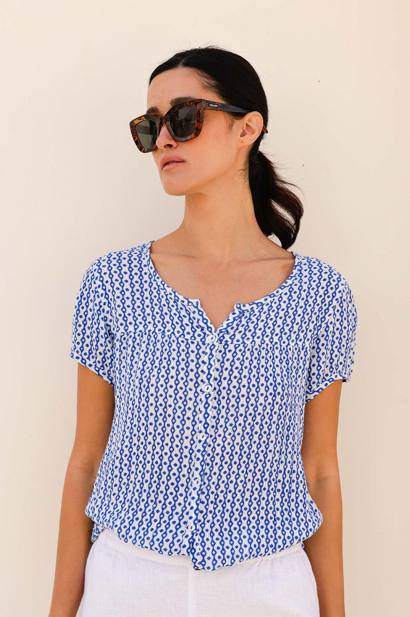 Lisbon Blouse | Santorini Border Blue/White