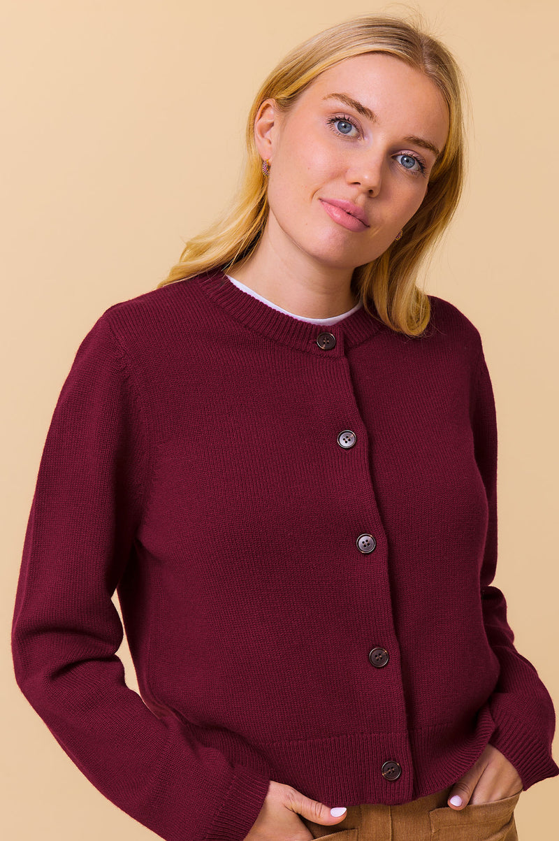 Merino Wool Brittany Cardigan | Wine