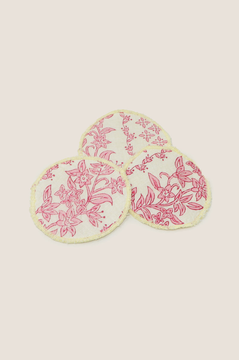 Block Print Face Pads | Lily Line Print Pink